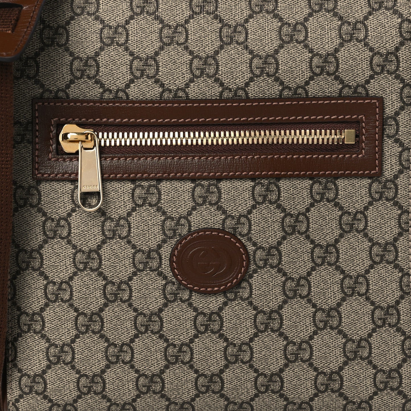 GG Supreme Monogram Azalea Calfskin Retro Interlocking G Flat Messenger Bag Beige Ebony Brown Sugar