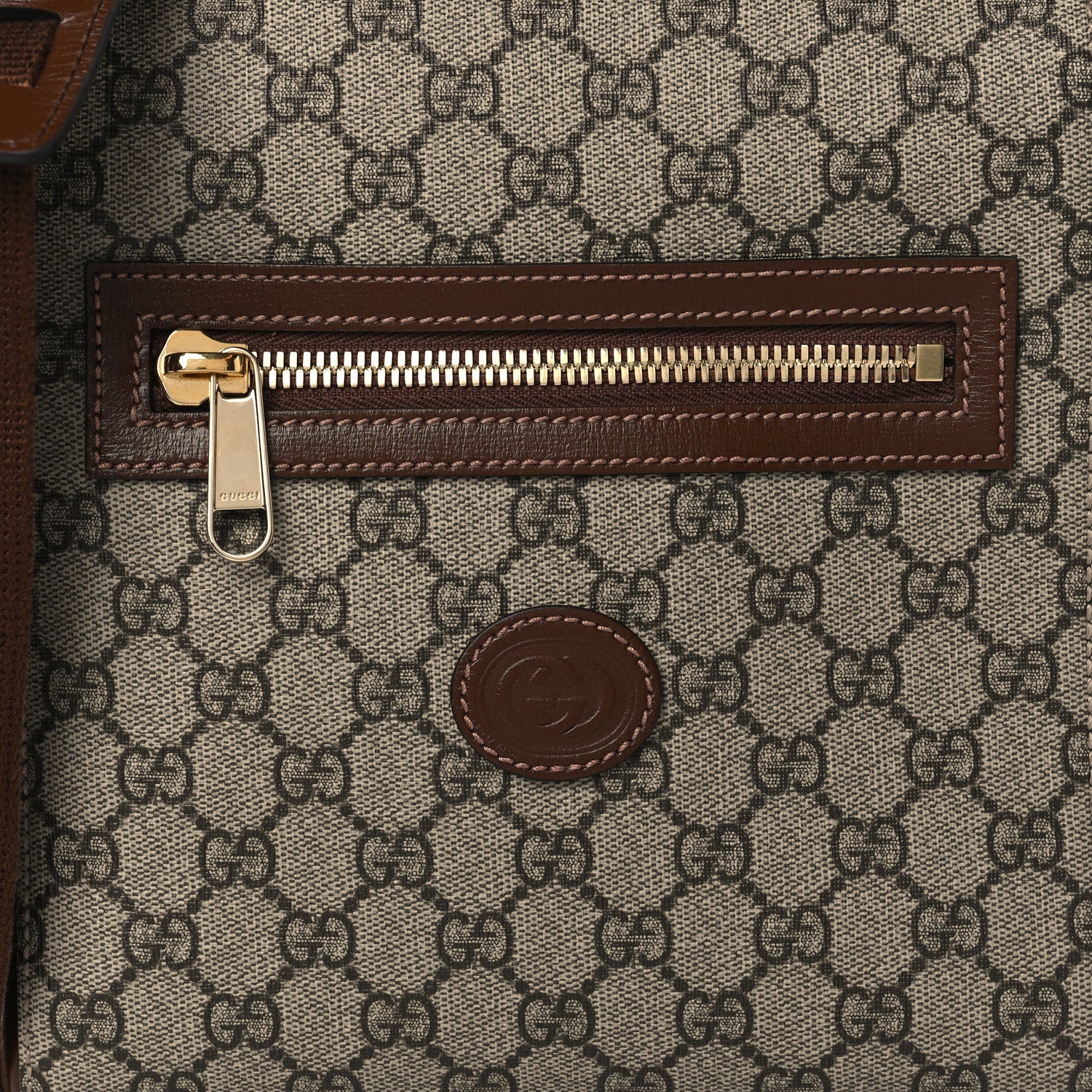 Gucci GG Supreme Monogram Azalea Calfskin Retro Interlocking G Flat Messenger Bag Beige Ebony Brown Sugar 6 of 8