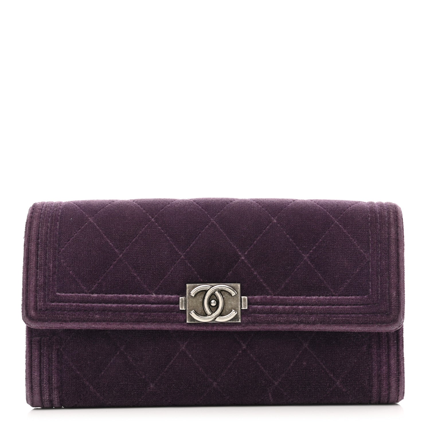Chanel Velvet Quilted Large Boy Gusset Flap Wallet Purple 1 of 9