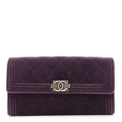 Chanel Velvet Quilted Large Boy Gusset Flap Wallet Purple 1 of 9