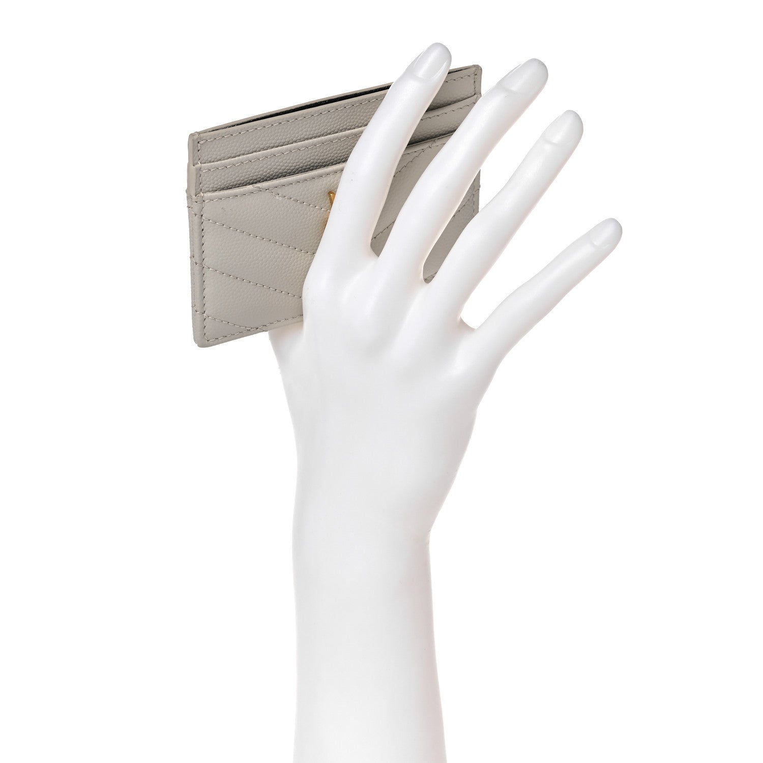 Saint Laurent Grain De Poudre Matelasse Chevron Monogram Credit Card Case Crema Soft 2 of 11