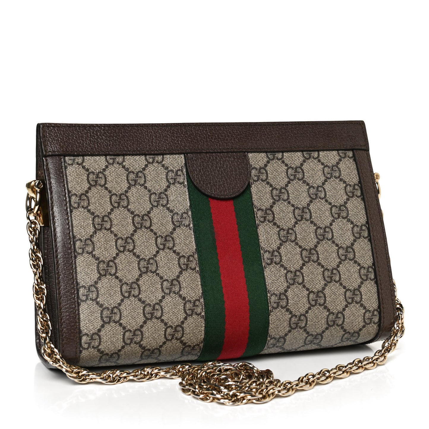 GG Supreme Monogram Web Small Ophidia Chain Shoulder Bag Brown