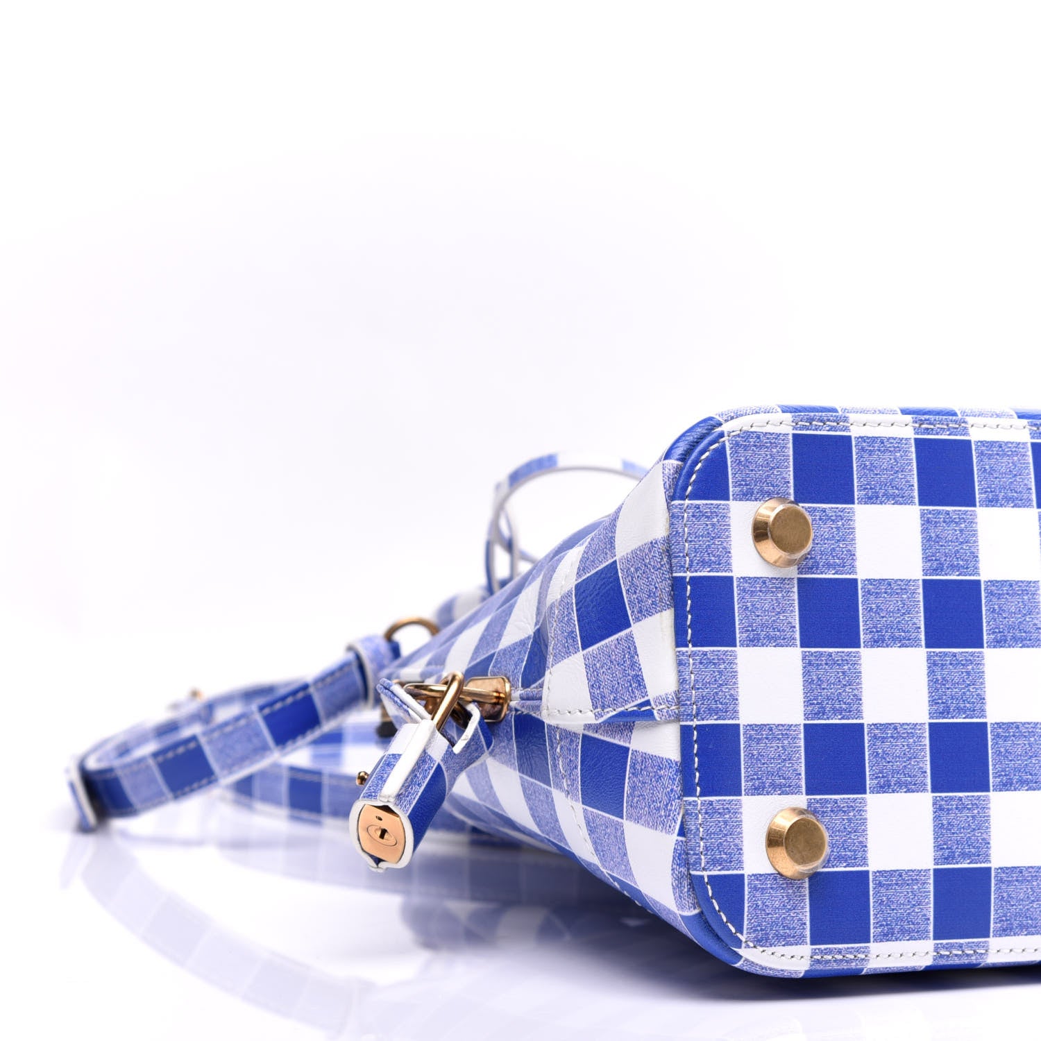 Balenciaga Calfskin Checked S Ville Top Handle Bag Bleu 7 of 8