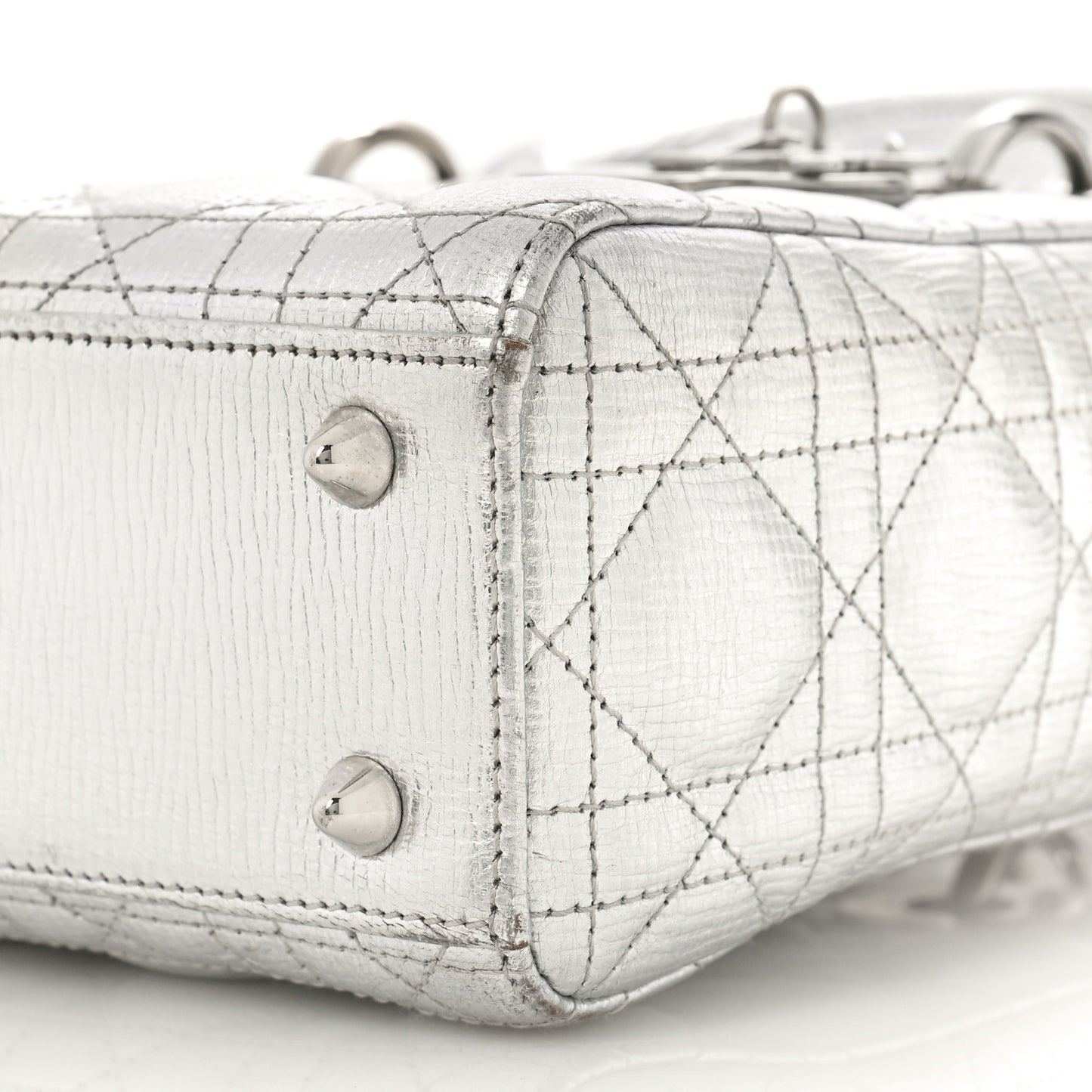 Metallic Grained Calfskin Cannage Small Lucky Badges My Lady Dior Silver