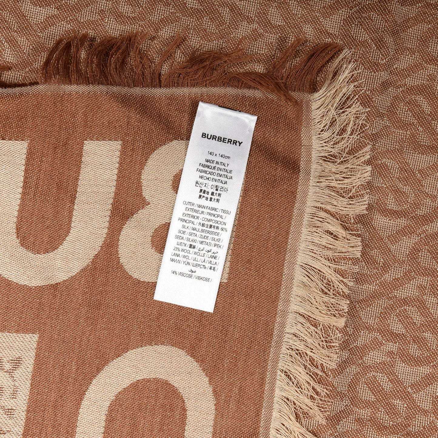Metallic Silk Wool TB Monogram Colorblock Square Scarf Chestnut