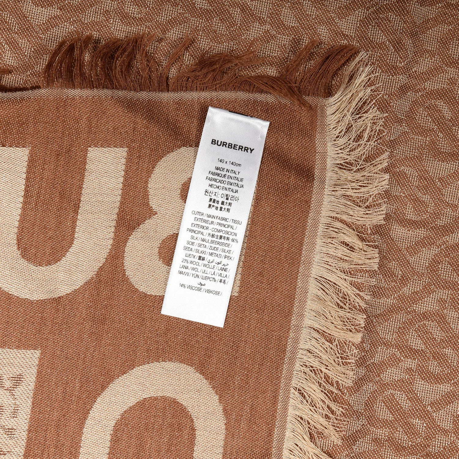 Burberry Metallic Silk Wool TB Monogram Colorblock Square Scarf Chestnut 4 of 4