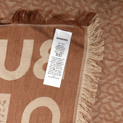 Burberry Metallic Silk Wool TB Monogram Colorblock Square Scarf Chestnut 4 of 4