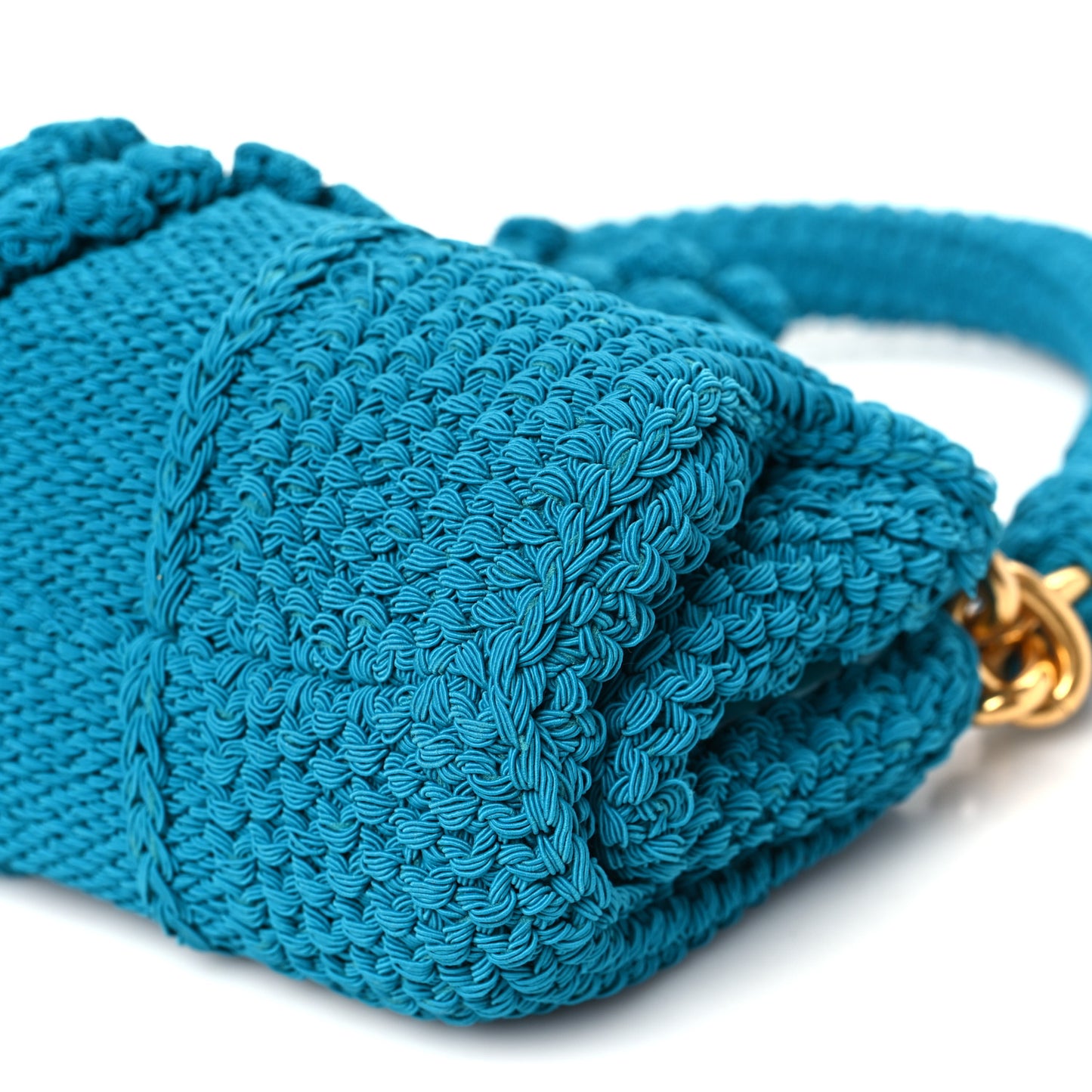 Wool Knit Lambskin Tip Shoulder Bag Duck Green