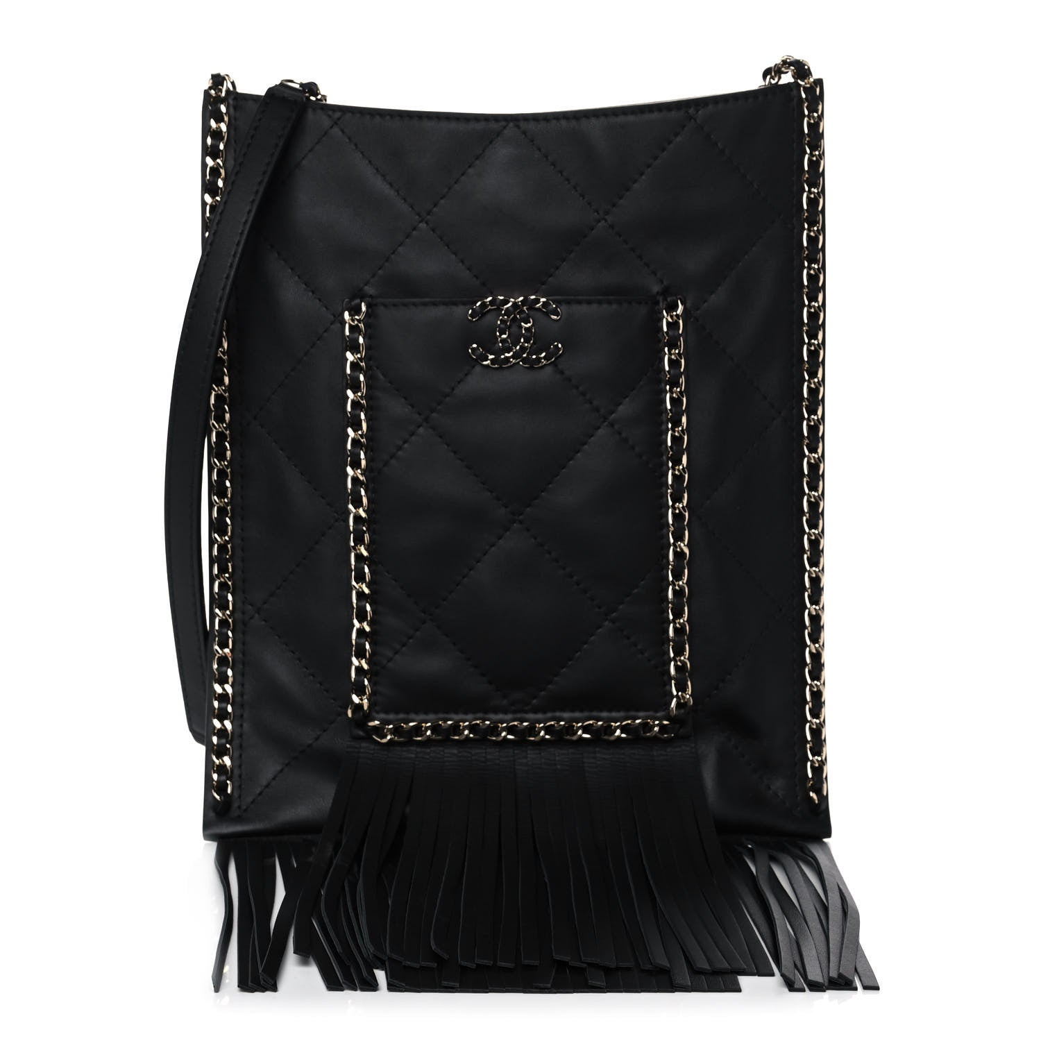 Chanel Calfskin Quilted Fringe Small Shopping Bag Black 1 of 11