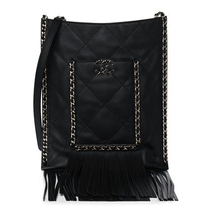 Chanel Calfskin Quilted Fringe Small Shopping Bag Black 1 of 11