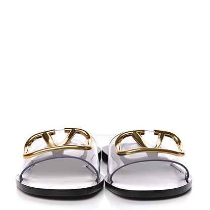 Valentino Garavani PVC Transparent Vlogo Flat Slide Sandals 37 Black 2 of 10