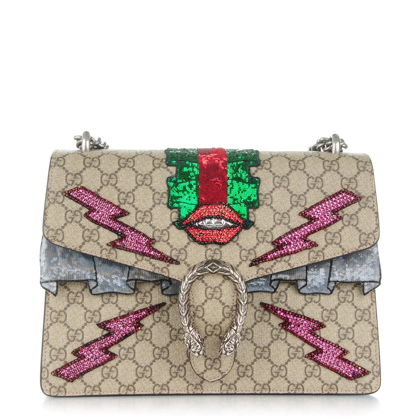 GG Supreme Monogram Lightning Embroidered Medium Dionysus Shoulder Bag Beige