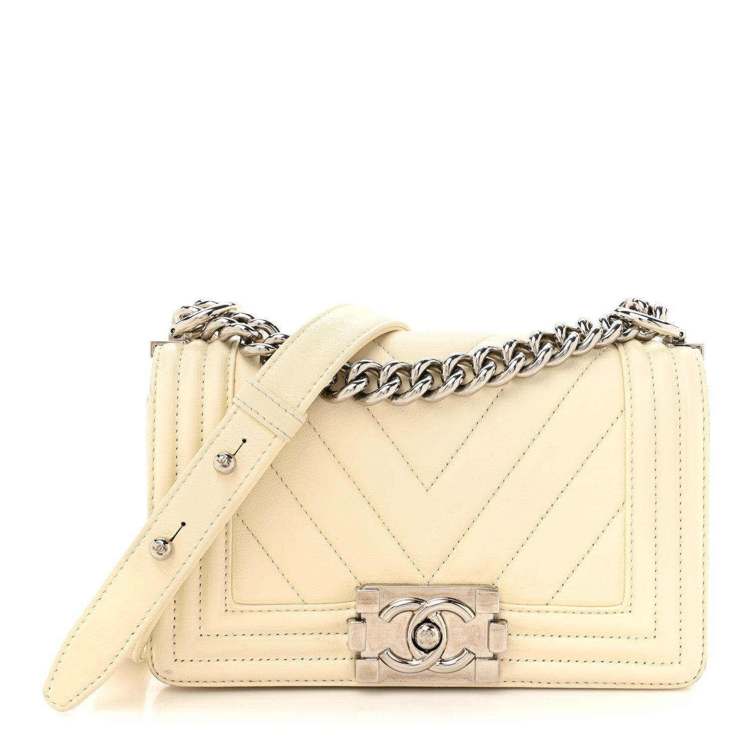 Chanel Calfskin Chevron Quilted Small Boy Flap White 1 of 16