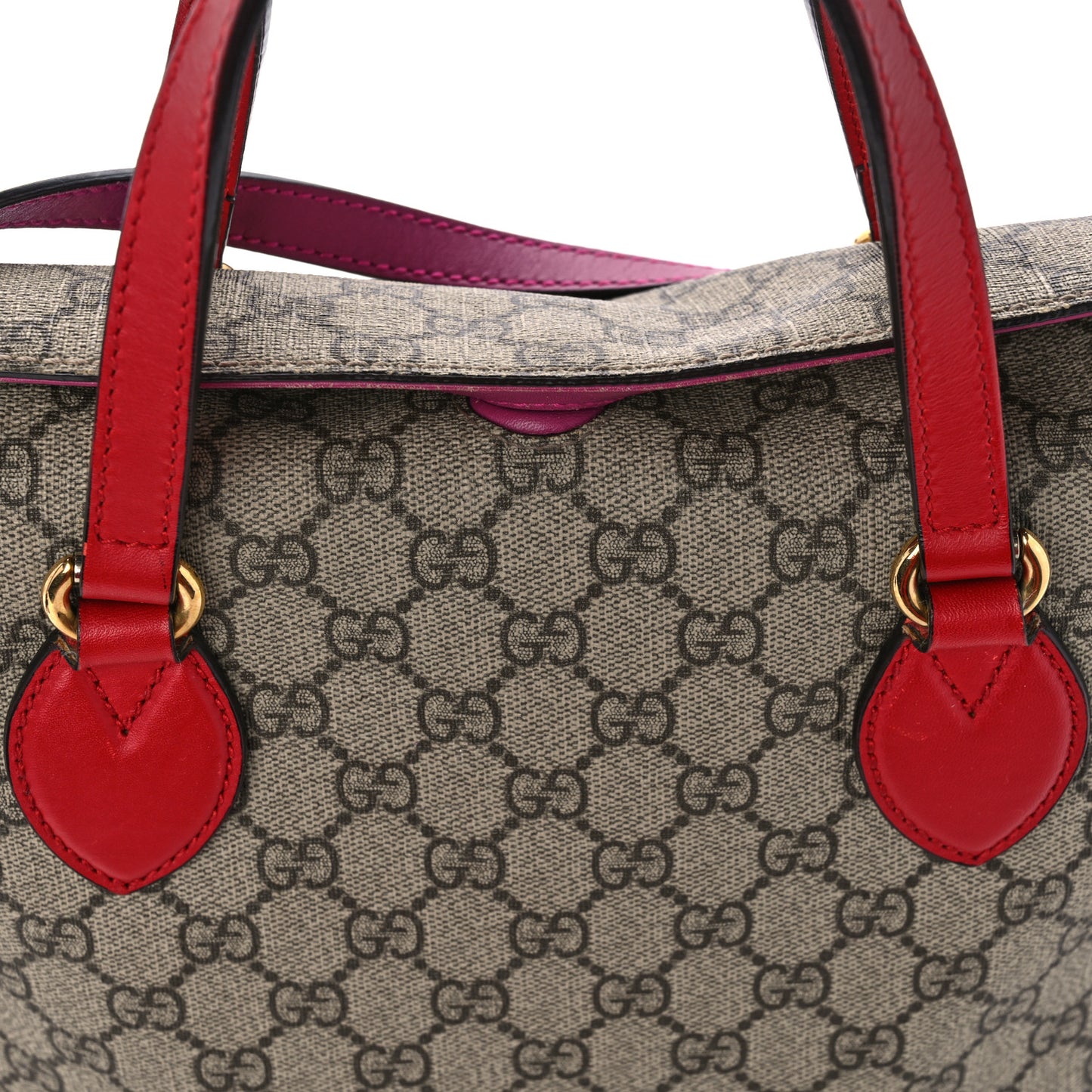 GG Supreme Monogram Linea A Foldover Tote Beige Hibiscus Red New Rosette