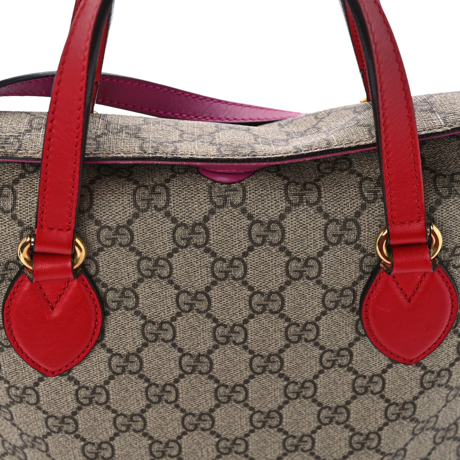 Gucci GG Supreme Monogram Linea A Foldover Tote Beige Hibiscus Red New Rosette 8 of 10