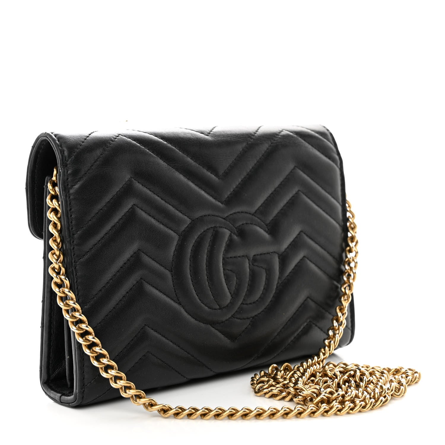 Gucci Calfskin Matelasse GG Marmont Chain Wallet Black 3 of 14