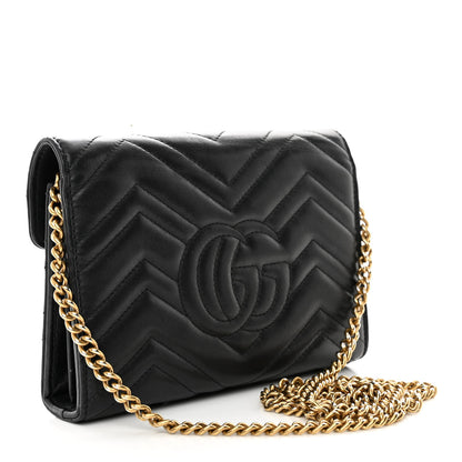 Gucci Calfskin Matelasse GG Marmont Chain Wallet Black 3 of 14