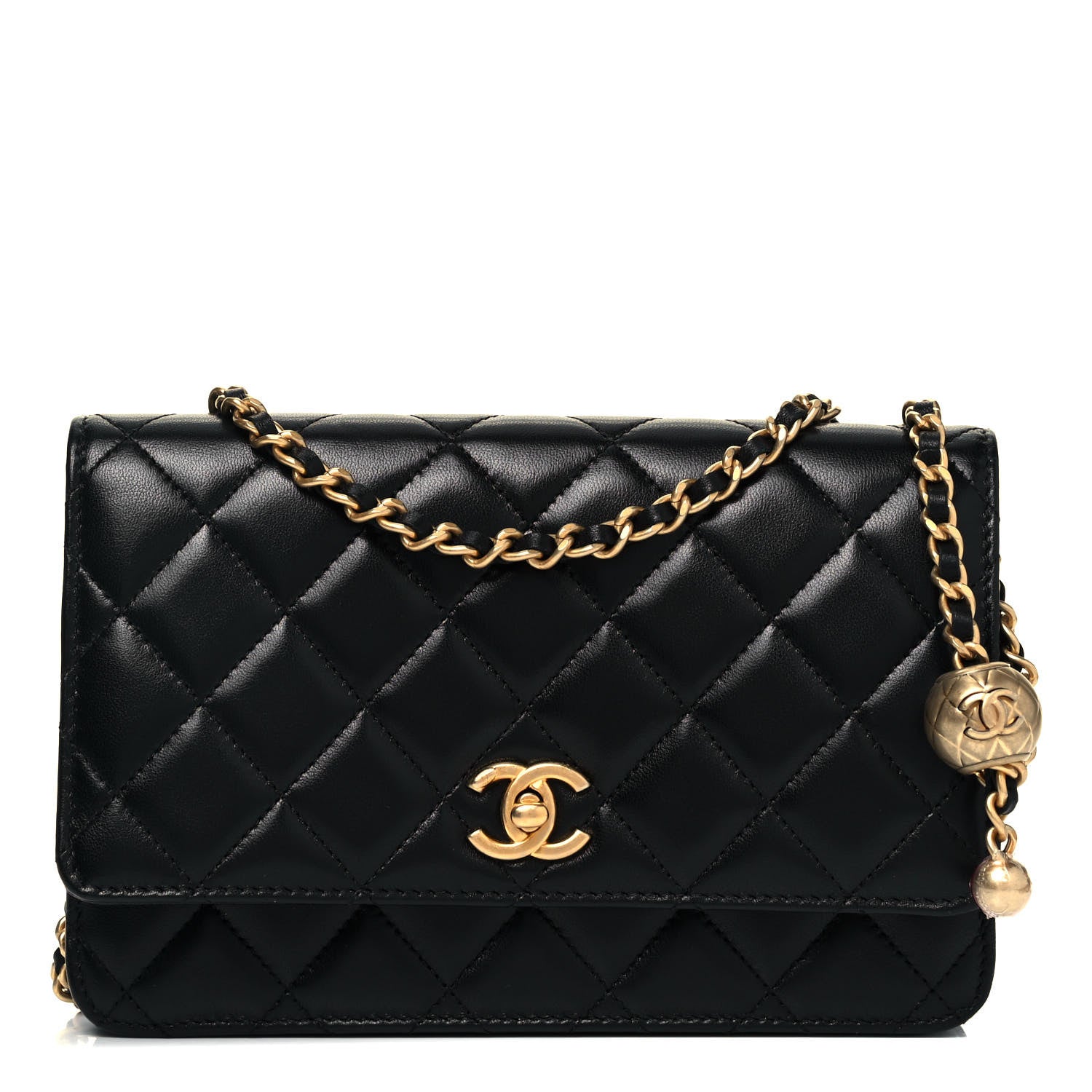 Chanel Lambskin Quilted CC Pearl Crush Wallet on Chain WOC Black 1 of 9