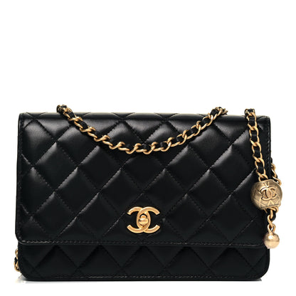 Chanel Lambskin Quilted CC Pearl Crush Wallet on Chain WOC Black 1 of 9