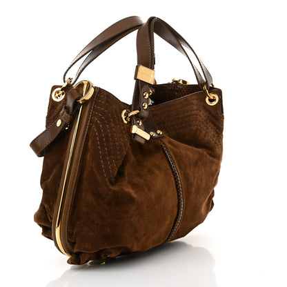 Jimmy Choo Suede Snakeskin Shoulder Bag Dark Tan 2 of 8