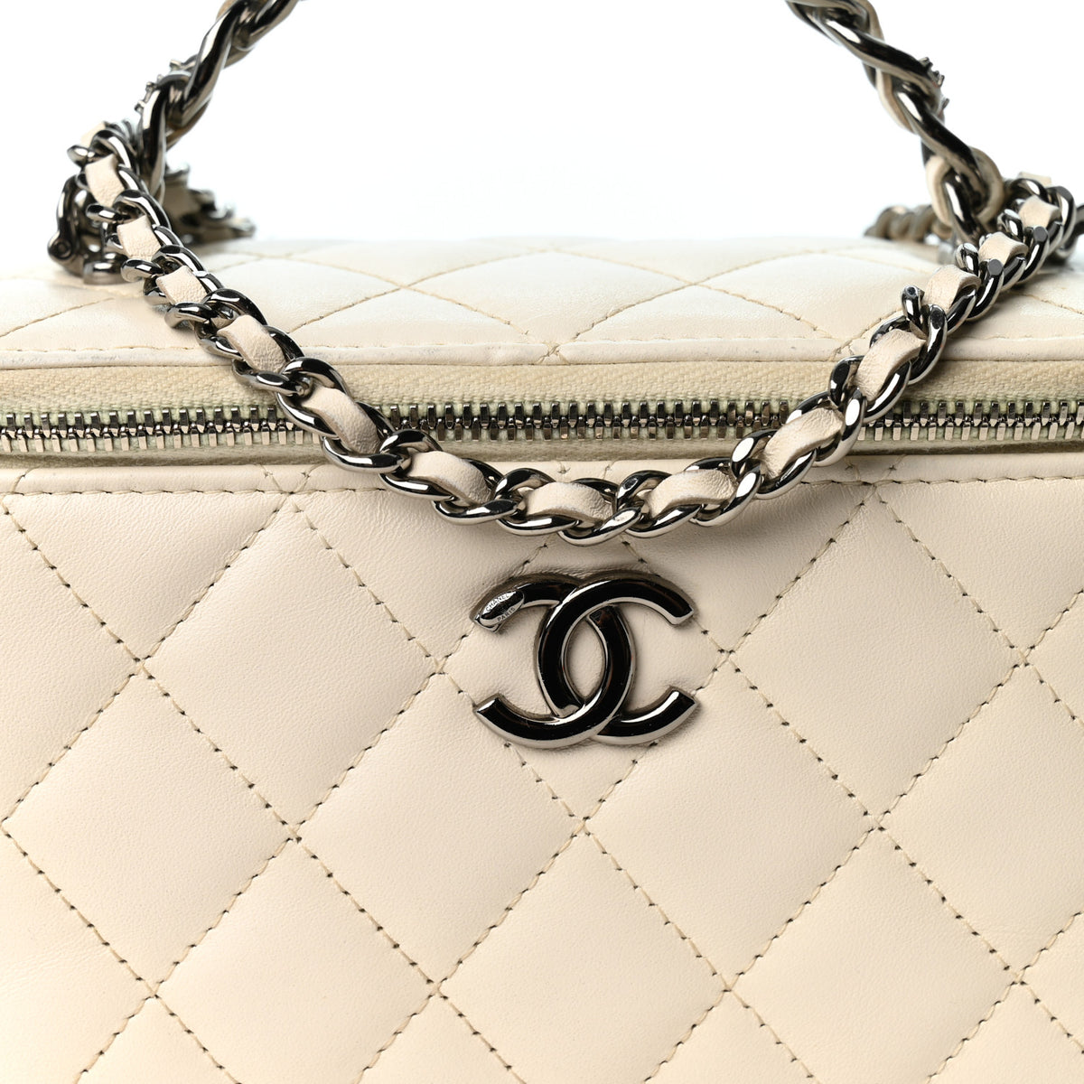 Chanel Lambskin Quilted Crystal Links Top Handle Vanity Case With Chain White 8 of 12