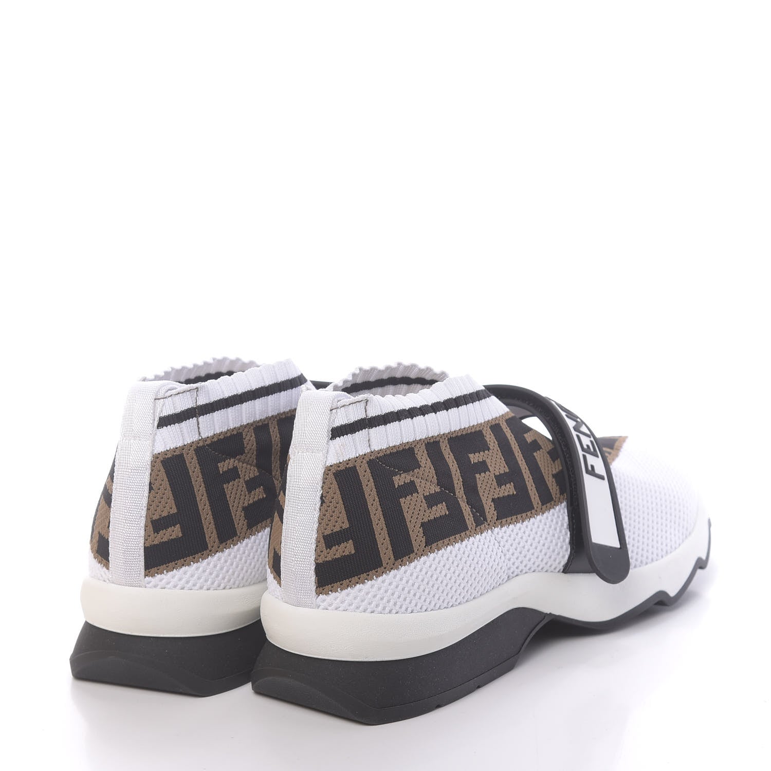 Fendi Stretch Yarn FF Stiff Band Rockoko Sneakers 39.5 White Black Tobacco 4 of 9