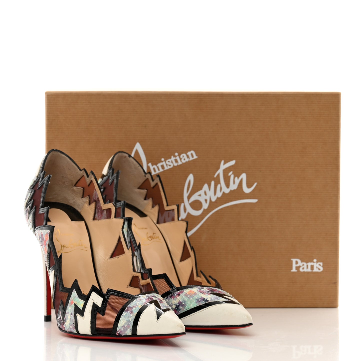 Shiny Nappa Patent Snakeskin Explorete 100 Pumps 35.5 White Black Multicolor