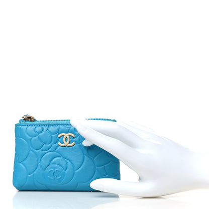 Chanel Lambskin Camellia Embossed Key Holder Case Turquoise 2 of 8