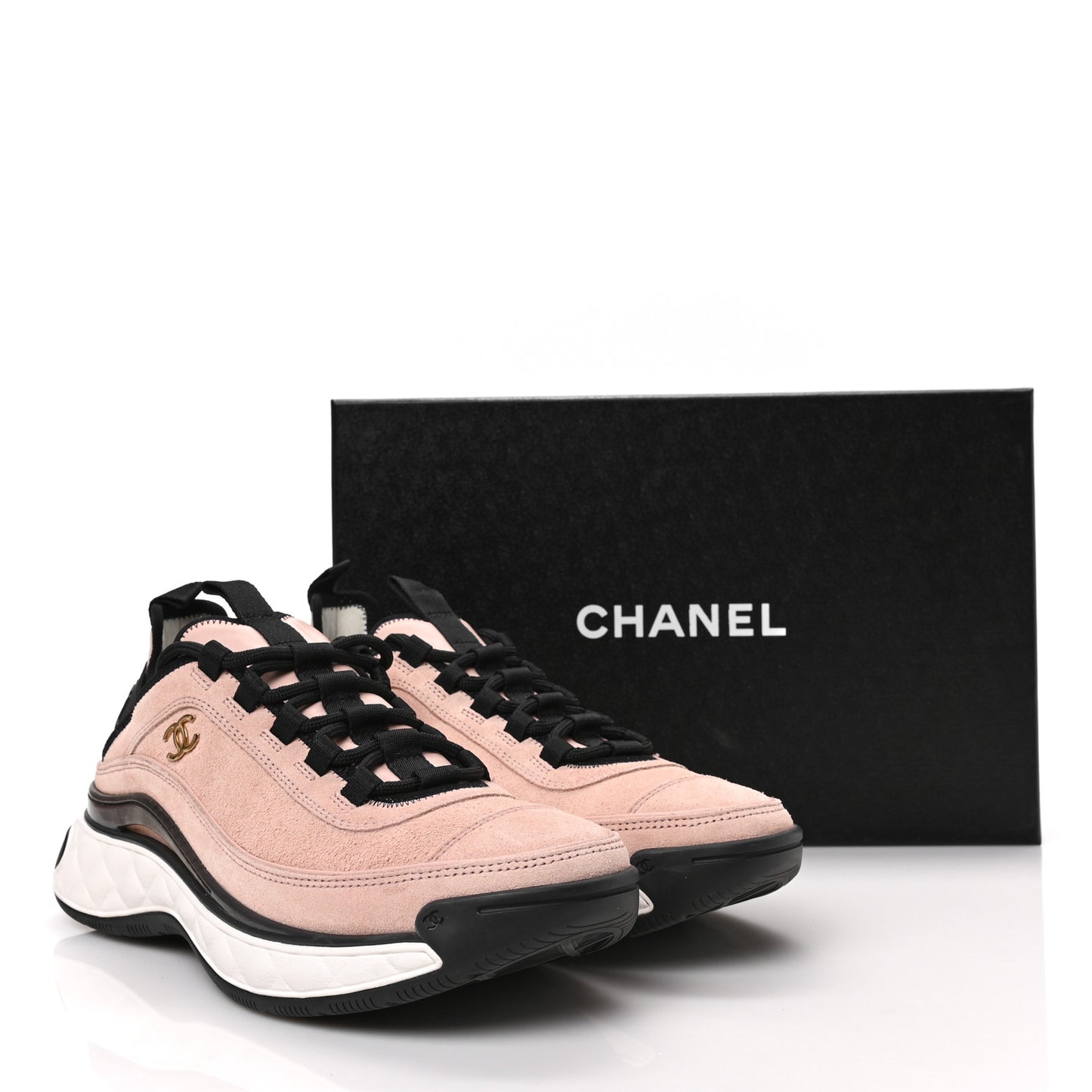 Suede Calfskin Nylon Grosgrain CC Sneakers 39 Light Pink