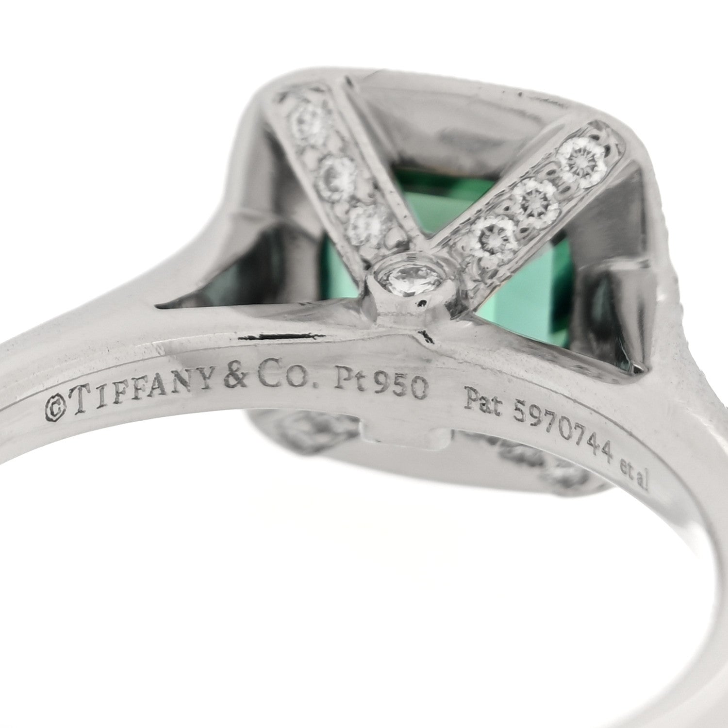 Tiffany Platinum Diamond Green Tourmaline Legacy Ring 53 6.5 4 of 4