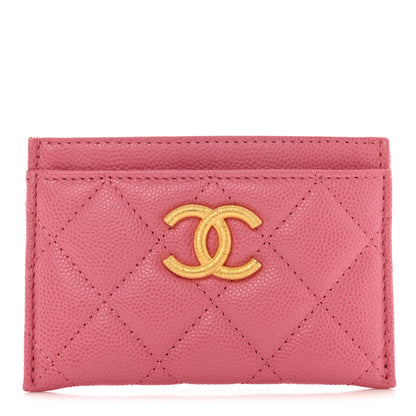 Chanel Caviar Quilted Textured CC Card Holder Pink 1 of 9