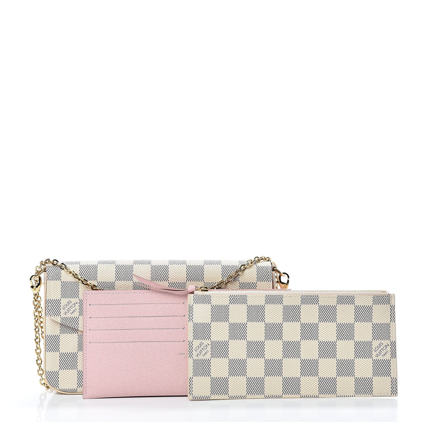 Damier Azur Pochette Felicie Chain Wallet Rose Ballerine