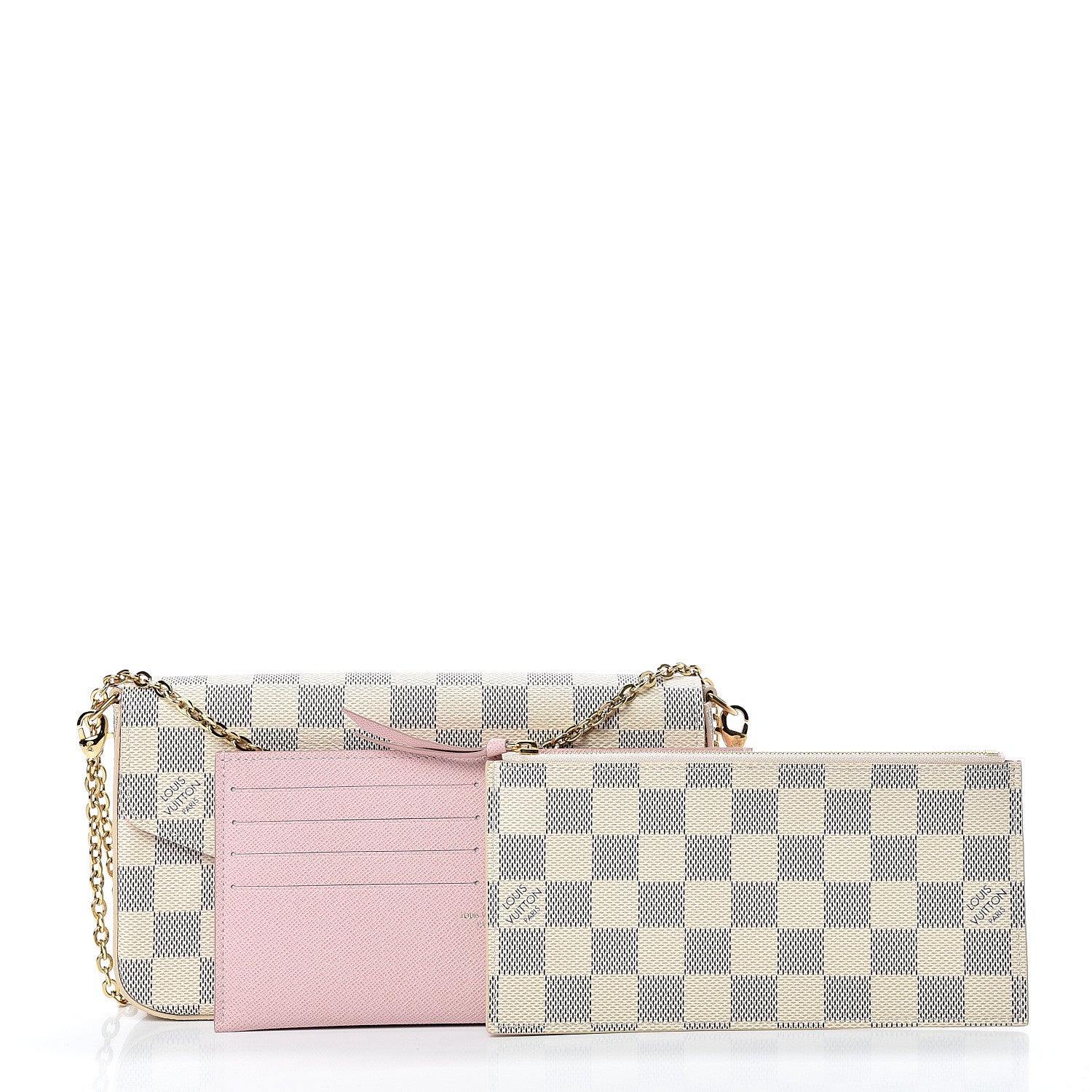 Louis Vuitton Damier Azur Pochette Felicie Chain Wallet Rose Ballerine 2 of 13