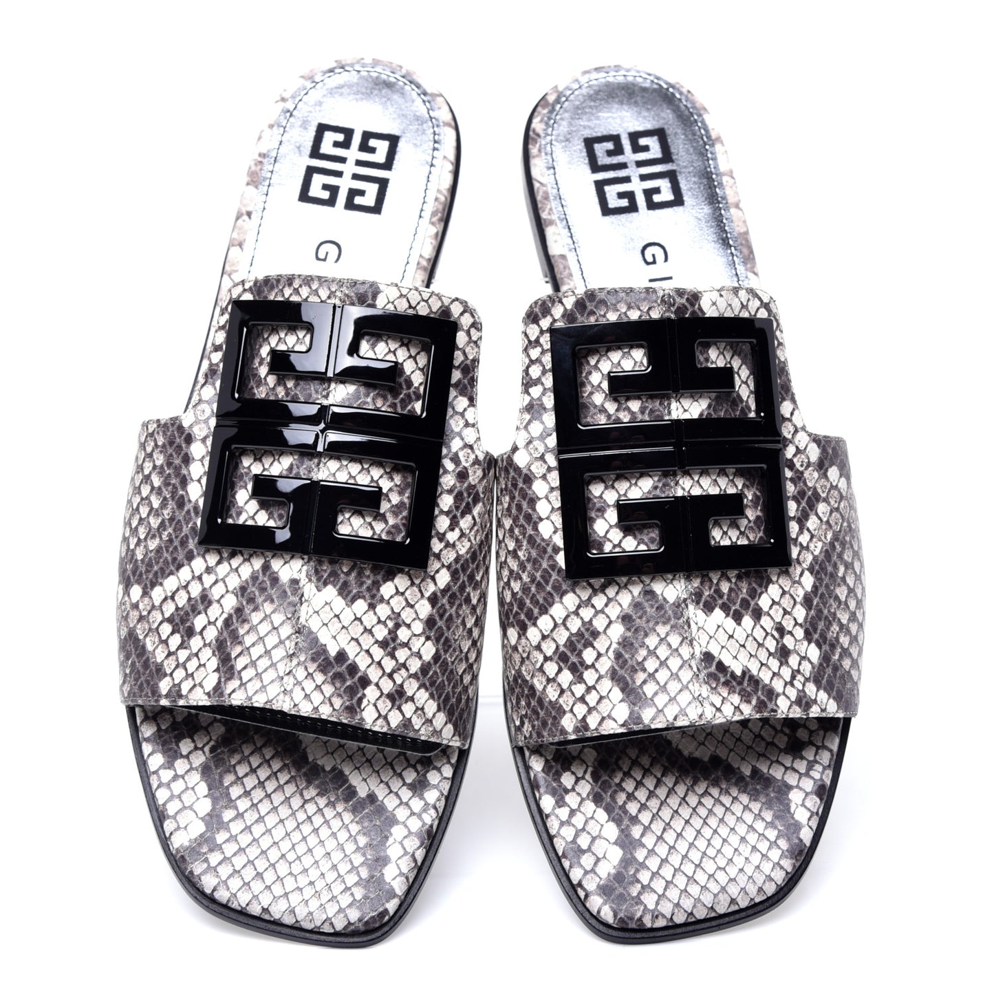 Calfskin Python Print 4G Flat Sandals 38 Stone Grey