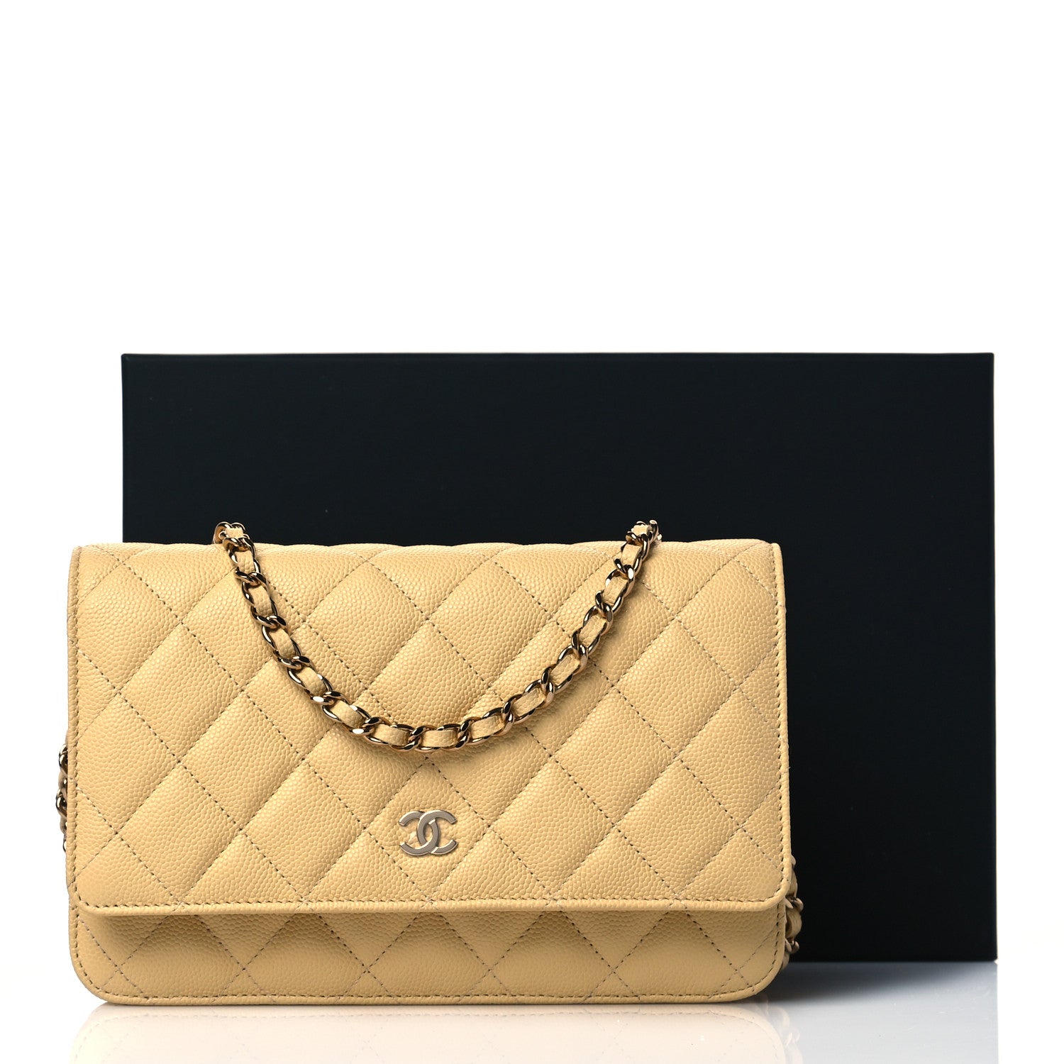 Chanel Caviar Quilted Wallet on Chain WOC Light Yellow 12 of 12