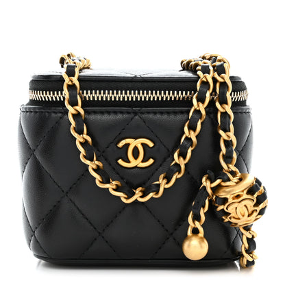 Chanel Lambskin Quilted Mini Pearl Crush Vanity Case With Chain Black 1 of 11