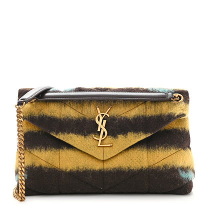 Saint Laurent Tie Dye Wool Quilted Small Loulou Puffer Monogram Chain Satchel Yellow Pacific Blue Dark Pecan 1 of 11