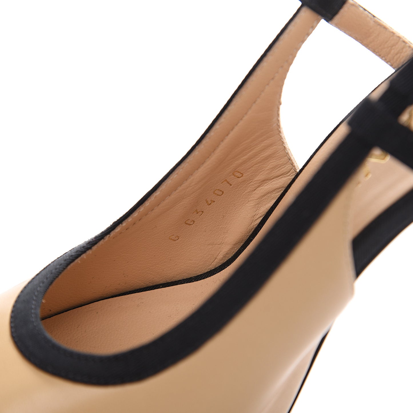 Lambskin Grosgrain Cap Toe CC Slingback Pumps 36 Beige Black