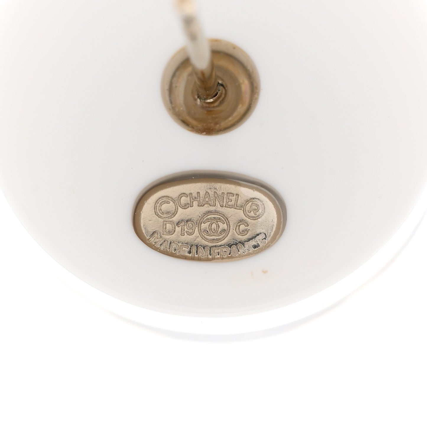 Resin Pearl Round CC Earrings White Black Gold