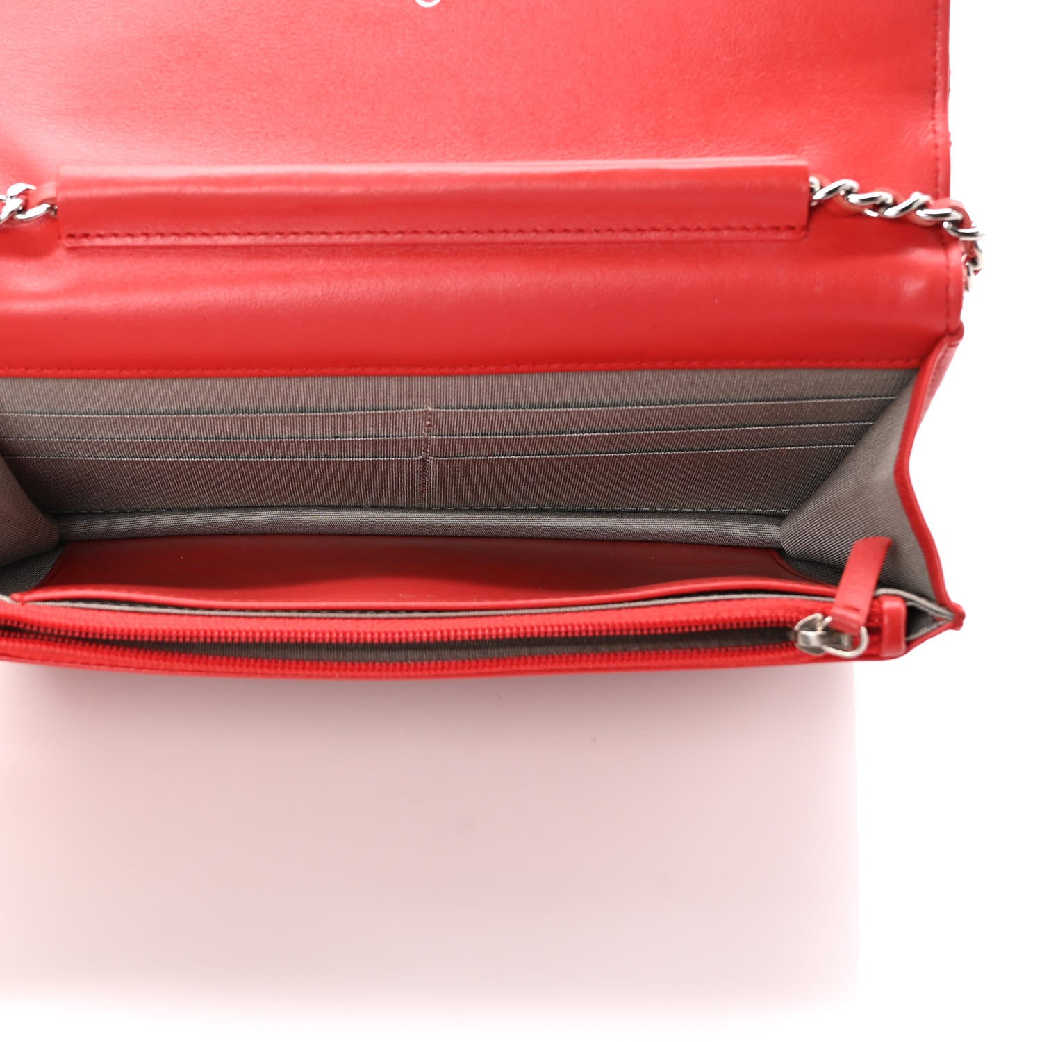 Chanel Lambskin Diamond Stitched Wallet On Chain WOC Red 5 of 12
