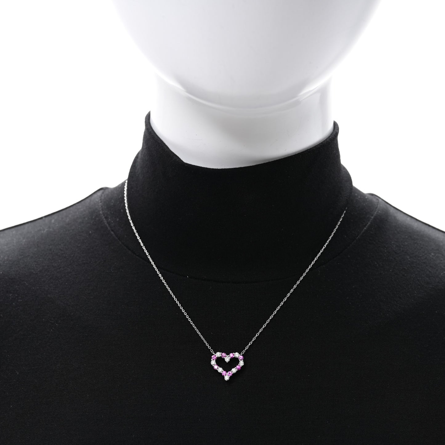 Platinum Diamond Pink Sapphire Heart Pendant Necklace