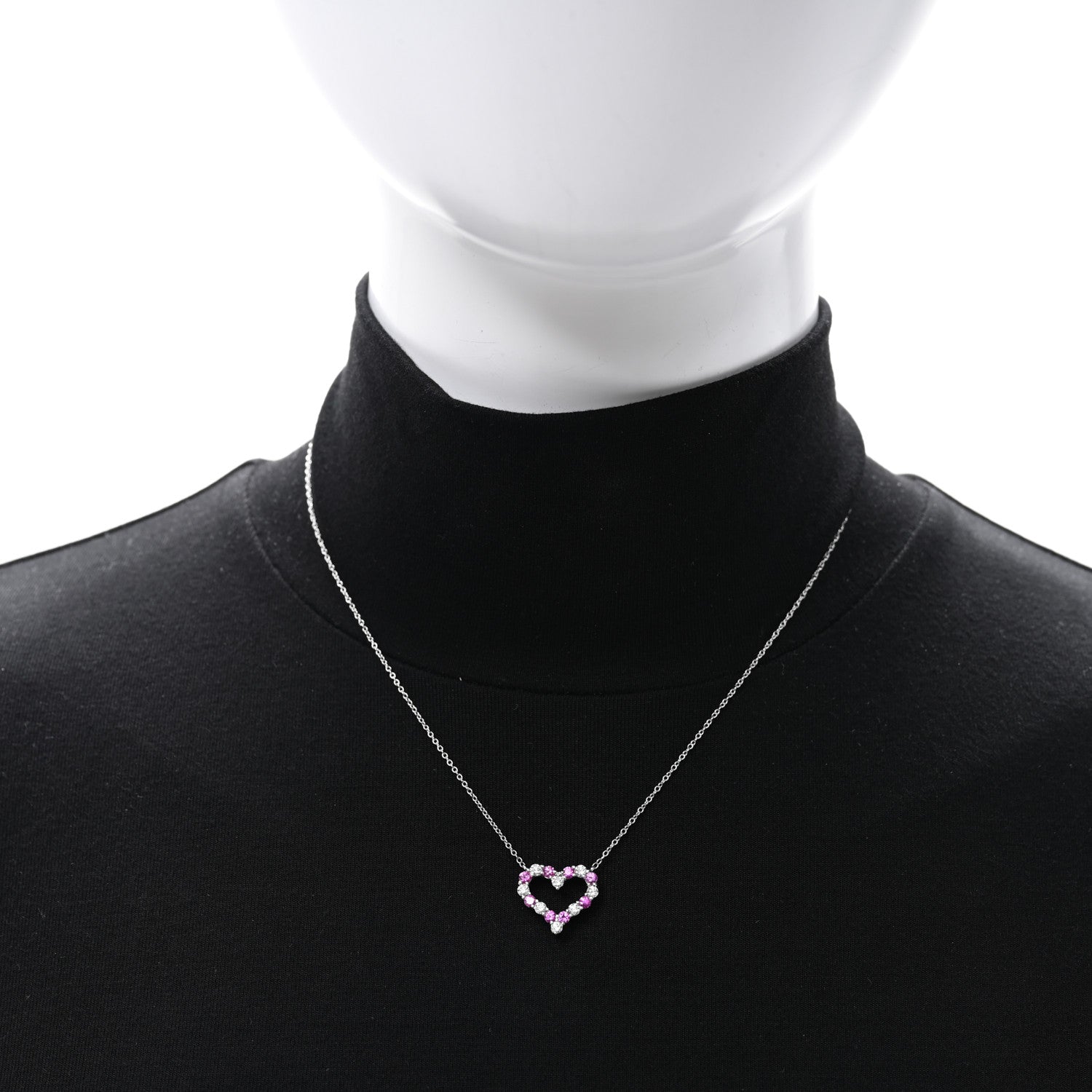 Tiffany Platinum Diamond Pink Sapphire Heart Pendant Necklace 2 of 4