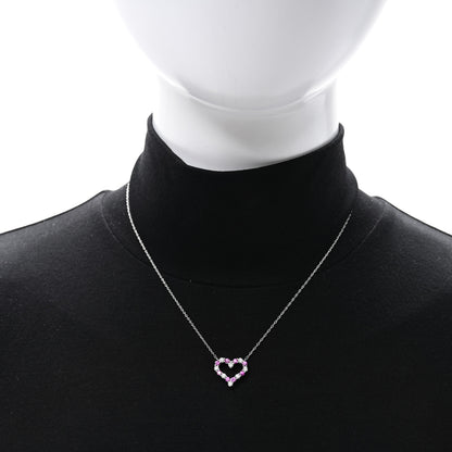 Tiffany Platinum Diamond Pink Sapphire Heart Pendant Necklace 2 of 4