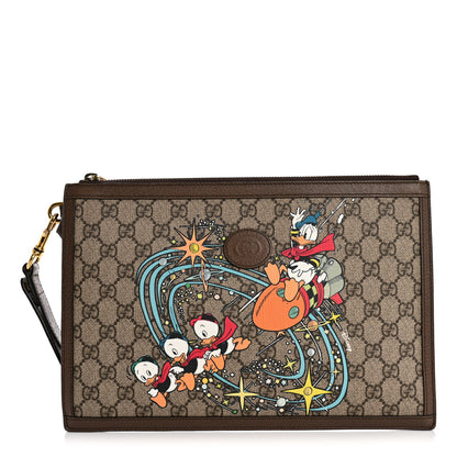 Gucci X DISNEY GG Supreme Monogram Donald Duck Interlocking G Wristlet Pouch Beige Multicolor New Acero 1 of 7