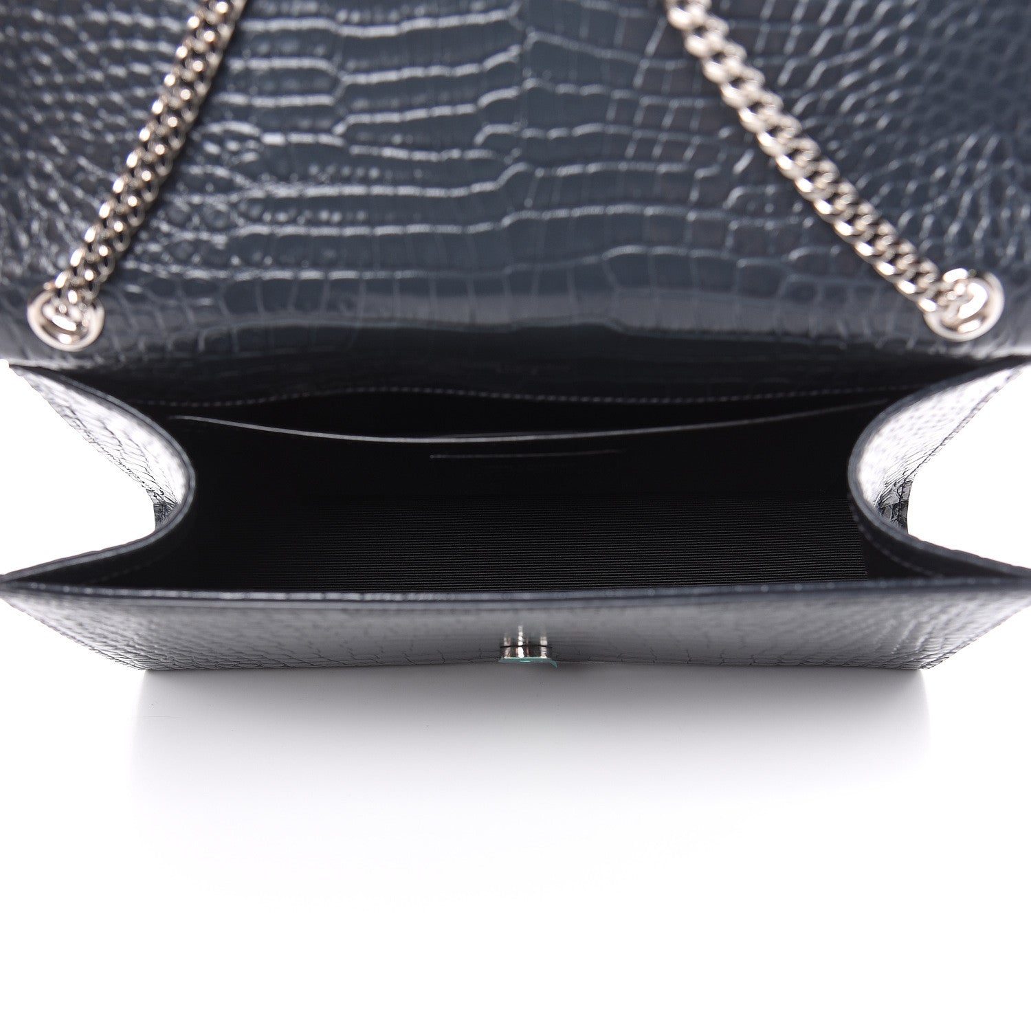 Saint Laurent Calfskin Crocodile Embossed Medium Classic Monogram Kate Tassel Satchel Storm 5 of 9
