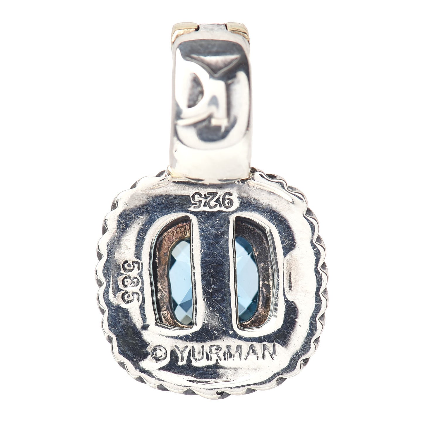 Sterling Silver 14K Yellow Gold Blue Topaz 7mm Albion Enhancer Pendant