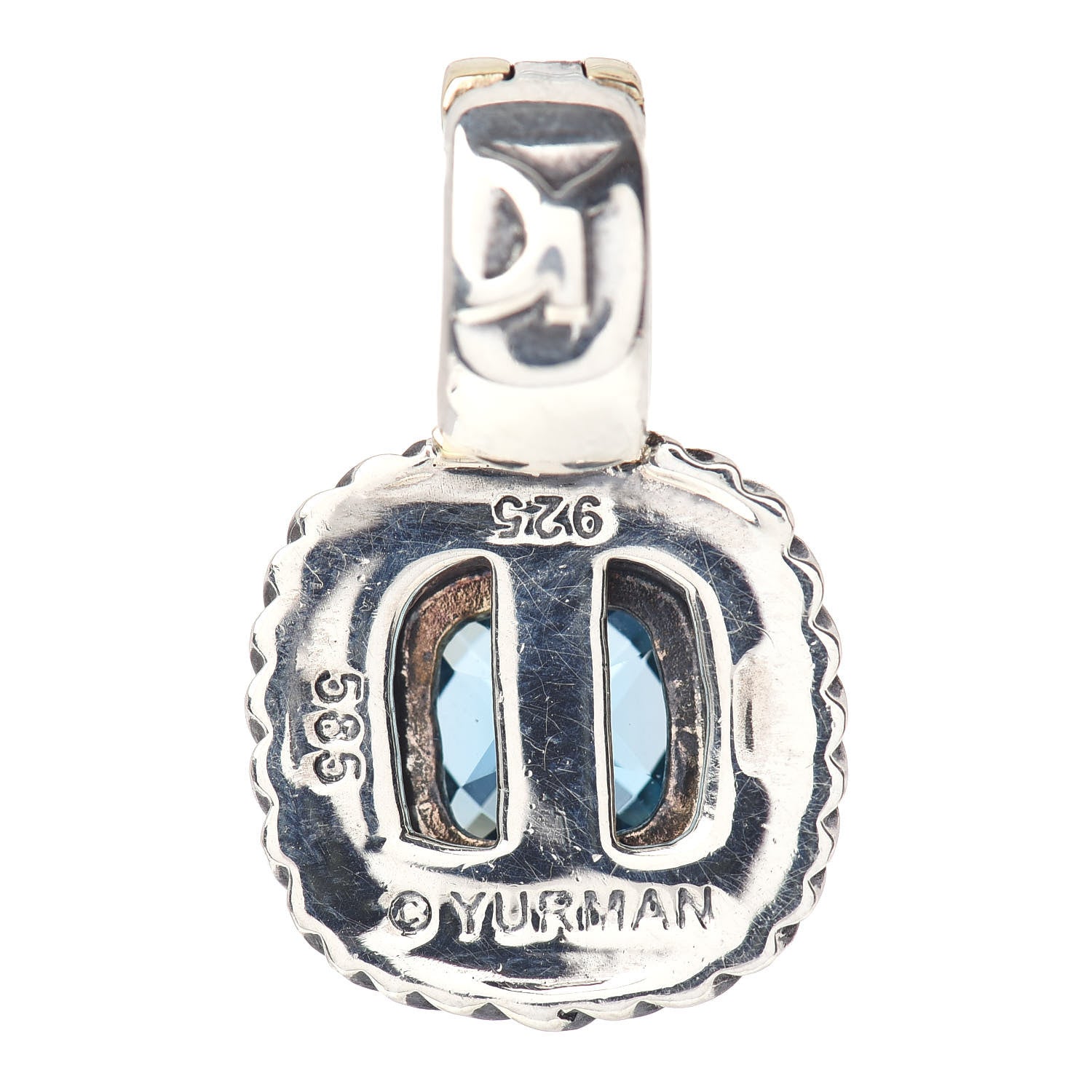 David Yurman Sterling Silver 14K Yellow Gold Blue Topaz 7mm Albion Enhancer Pendant 3 of 3