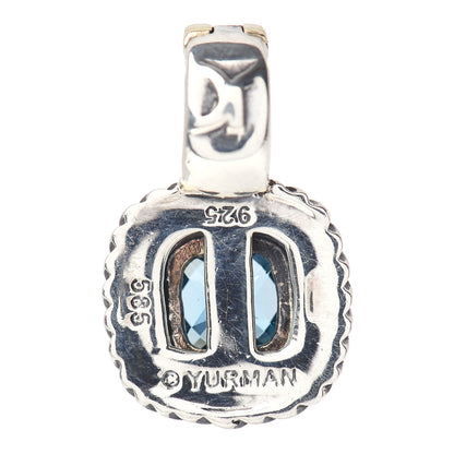 David Yurman Sterling Silver 14K Yellow Gold Blue Topaz 7mm Albion Enhancer Pendant 3 of 3
