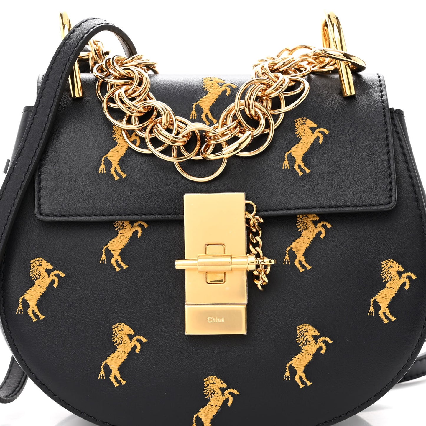 Calfskin Little Horses Embroidered Mini Drew Bijou Shoulder Bag Full Blue