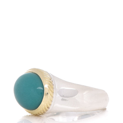 David Yurman Sterling Silver 18K Yellow Gold Turquoise Oval Ring 52 6 3 of 5